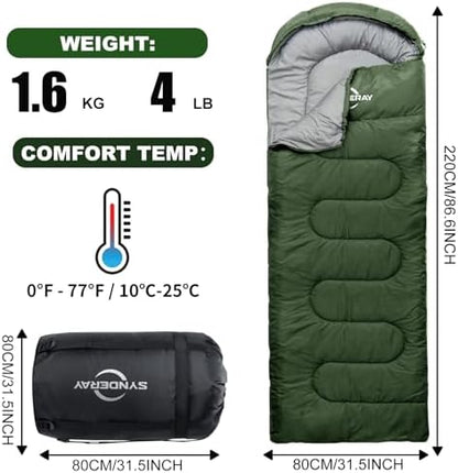 Lightweight Camping Sleeping Bags for Adults Kids, 50-80℉ Degrees