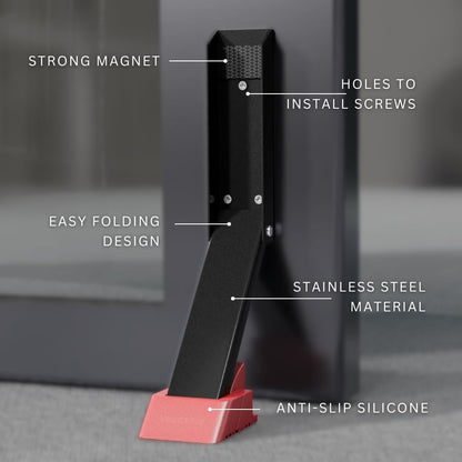 2 Pack Door Stop, No Drill Door Stoppers - Kickdown Doorstop for Home, Glass Doors, & Outdoors, Easy to Install Doors with Self Adhesive Door Stopper, No Screw Flip Down Portable Door Stopper - Black