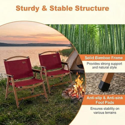 GYMAX Camping Chairs, 330lbs Folding Lawn Chair with Heavy Duty 900D Oxford Cloth & Lightweight Bamboo Frame, Outdoor Portable Camp Chairs for Picnic, Patio, Porch, Backyard, Fishing, Beach (2 Pieces)