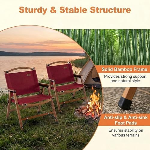 GYMAX Camping Chairs, 330lbs Folding Lawn Chair with Heavy Duty 900D Oxford Cloth & Lightweight Bamboo Frame, Outdoor Portable Camp Chairs for Picnic, Patio, Porch, Backyard, Fishing, Beach (6 Pieces)