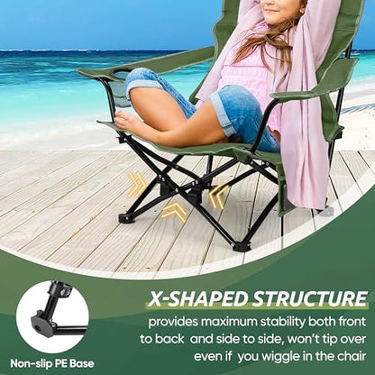 HaSteeL Low Beach Chairs, 2Pcs Folding Camping Lawn Chairs - Green