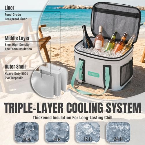 UPWELL Paddle Board Accessories, Waterproof SUP Cooler Bag with TPU Zipper, PVC Dry Bag, 42 Cans Surf Kayak Cooler