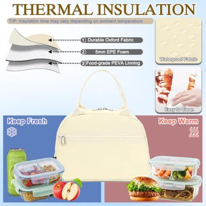 FlowFly Insulated Lunch Cooler Bag - Tote Bag Organizer for Women/Men, Beige