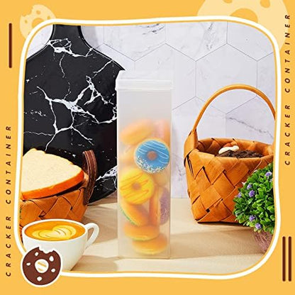 Suclain 6 Pcs Saltine Cracker Sleeve Storage Container Square Cracker Keeper Plastic Container Tall Spaghetti Baking Soda Canister Bread Saver for Airtight Cookie Cereal Fresh Food Holder with Lid