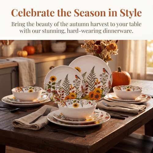 12-Piece Melamine Dinnerware - Sunflower Bird Plates and Bowls Set