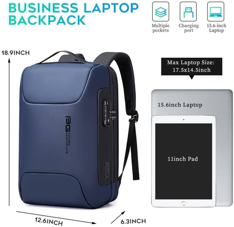 BANGE Anti Theft Business Backpack Fits 15.6 Inch Laptop,Lock Backpack with USB3.0 Charging Port for Office Work,Slim Laptop Backpack for Men and Women