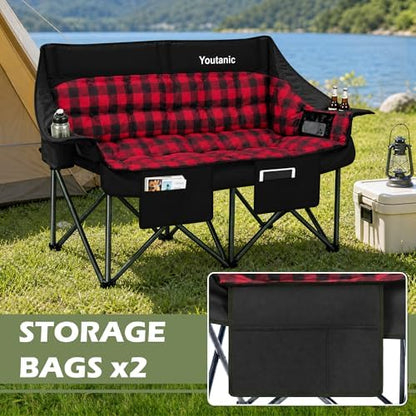 Youtanic Double Camping Chair, Heavy Duty 650lbs Padded Loveseat for Adults