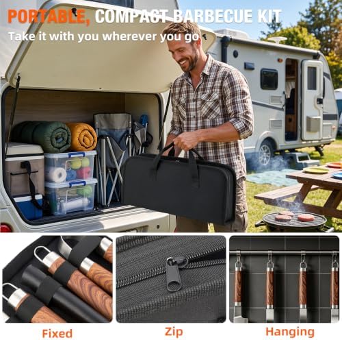 BBQ Accessories, 32 Pcs Grilling Accessories, Grill Gifts for Men Dad Fathers Day, 16In Heavy Duty Stainless Steel Grill Tools, Grill Utensils Kit for Outdoor Grill with Case, Thermometer