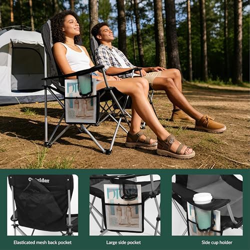 OUTSIDER Portable Folding Lawn Chair with Rear Storage Pocket