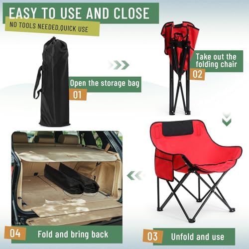 2 Pack Folding Camping Chairs Portable, Black, Red, Solid Color