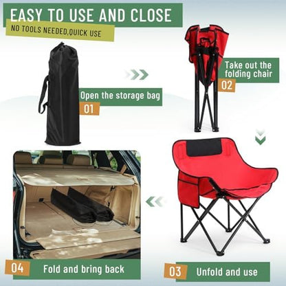 2 Pack Folding Camping Chairs Portable, Black, Red, Solid Color