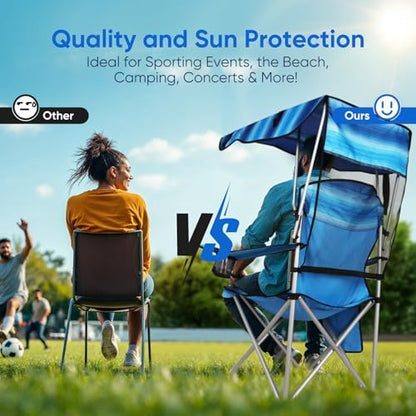 VTOY Portable Folding Camping Chair with Canopy, Outdoor Sun Shade Chair