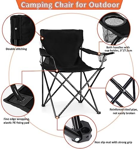 Leonyo 2Pcs Folding Camping Chairs for Adults, Lawn Chairs & Table, Black
