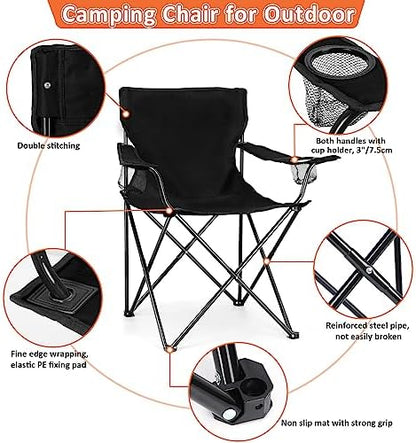 Leonyo 2Pcs Folding Camping Chairs for Adults, Lawn Chairs & Table, Black