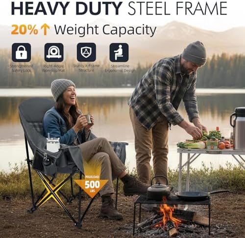 Oversized Camping Chair for Adults 2 Pack - Heavy Duty Outdoor Padded Chair