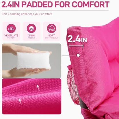 EVER ADVANCED Double Padded Camping Chair for Adults,Portable Couch, Two Person Heavy Duty Outdoor Chair, 600lbs, Pink