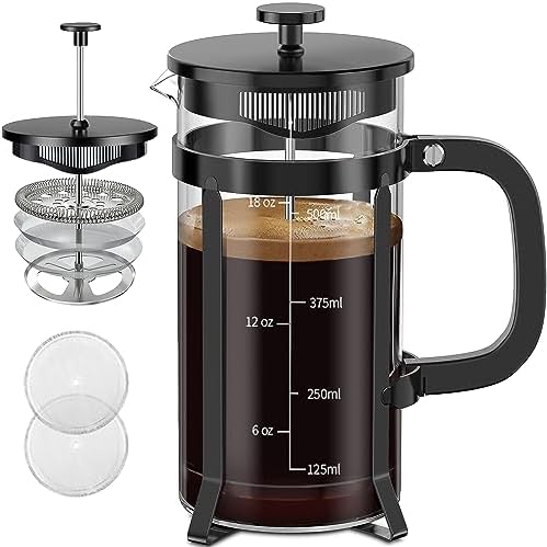 QUQIYSO French Press Coffee Maker 21oz,Borosilicate Glass Coffee Press