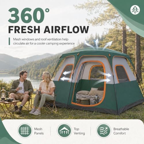 Simple Deluxe 2/4/6/8 Person Cabin Tents for Camping, Outdoor Tent 5-Minute Quick Setup with Mesh Doors, Windows, Waterproof & Sturdy Poles, Ideal for Family Camping, Hiking Outdoor Use