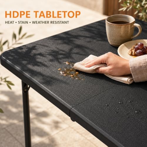 36" Folding Table, Portable Square Folding Card Table with Carrying Handle, Heavy Duty Plastic Foldable Event Table for Camping, Picnic, Party, Crafting, Outdoor and Indoor Use, Black
