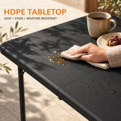 36" Folding Table, Portable Square Folding Card Table with Carrying Handle, Heavy Duty Plastic Foldable Event Table for Camping, Picnic, Party, Crafting, Outdoor and Indoor Use, Black