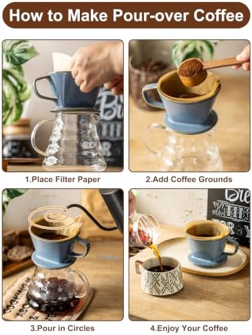 Gomakren Pour Over Coffee Maker Ceramic Coffee Dripper, 3 Hole Cone Brewer
