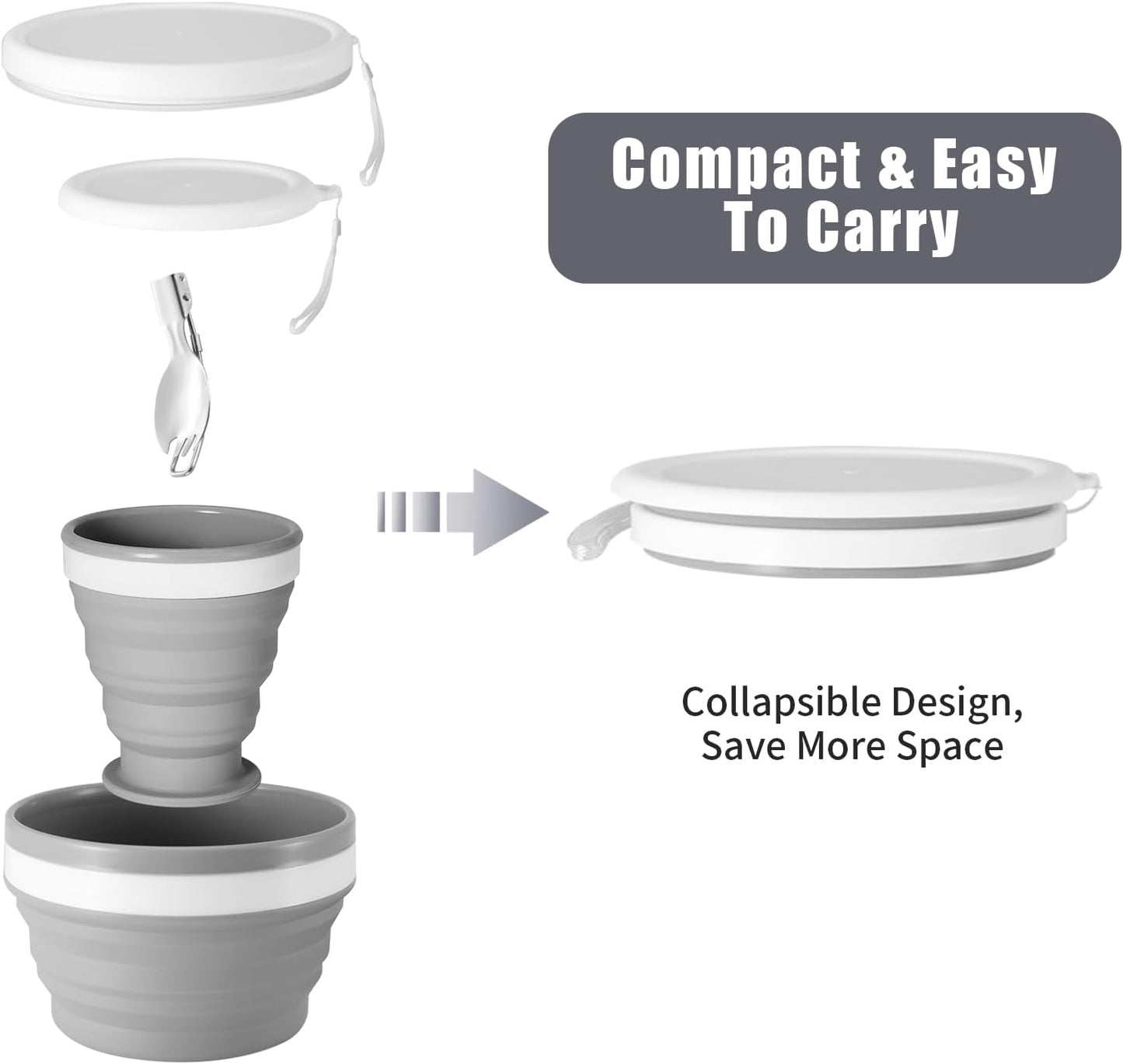 Odoland Camping Mess Kit Silicone Collapsible Bowl, Cup & Stainless Steel Spoon for 1 Person Backpacking Outdoor, Camping, Hiking and Picnic