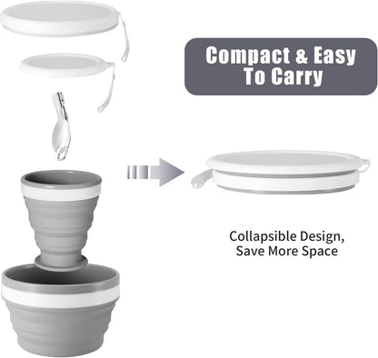 Odoland Camping Mess Kit Silicone Collapsible Bowl, Cup & Stainless Steel Spoon for 1 Person Backpacking Outdoor, Camping, Hiking and Picnic