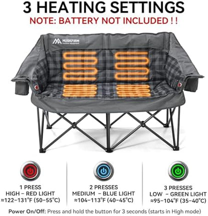 Huskfirm Heated Double Camping Chair Oversized with 3 Temperature Settings