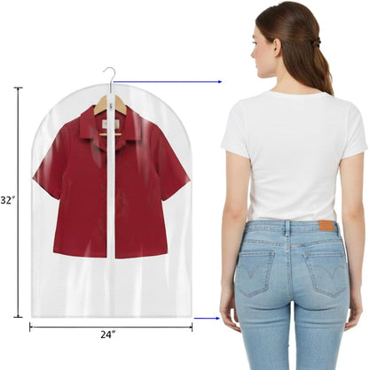 All Clear Garment Bags for Travel - 32” PEVA Waterproof Suit Cover with Zipper for Hanging Clothes, Shirts, Sweaters - Durable Dresser for Closet Storage, Dustproof & Moisture Resistant - 32”/12 Pack