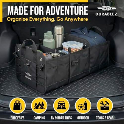 Large Car Trunk Organizer, Modular & Collapsible, 3 Compartment XL, Black
