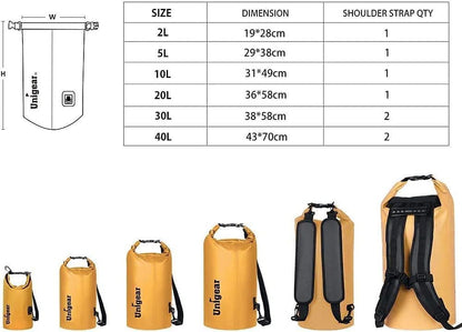 Unigear Dry Bag Waterproof, 2L/5L/10L/20L/30L/40L Floating and Lightweight Bags for Kayaking, Boating, Fishing, Swimming and Camping with Waterproof Phone Case