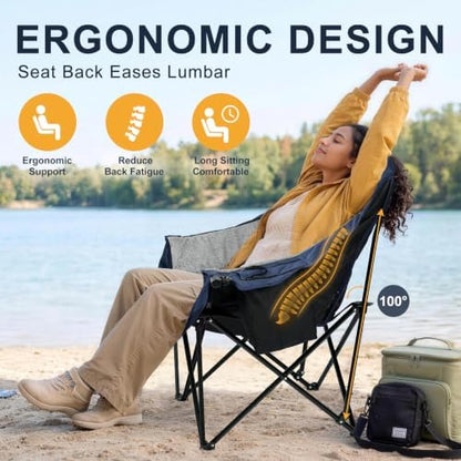 Oversized Camping Chairs for Adult - Heavy Duty Padded Portable Folding Chair XL Collapsible Camp Chair with Cup Holder Cooler Pockets for Outdoor Lawn Beach Sport Fishing Support 500LBS, Blue Grey