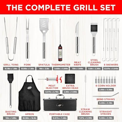 Kaluns 32 Psc Grilling Accessories, Dad Gifts for Fathers Day, Heavy Duty Stainless Steel Grill Set BBQ Grill Accessories for Outdoor Grill with Aluminum Case and Apron, Best Gifts for Men