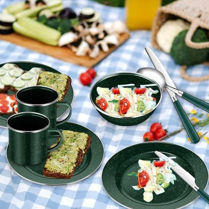 Nuogo 12 Pcs Enamel Camping Tableware Set Dinnerware Kit