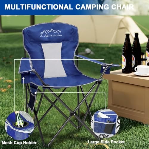 Camping Chairs Outdoor Portable Folding Chair with Mesh Back, Blue