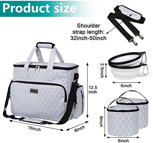 BAGLHER Dog Travel Bag, Pet Travel Bag (ALL Pet Travel Supplies), With 2 Pet Food Containers and 2 Collapsible Silicone Bowls; Essential Kits for Pet Travel DLwhite