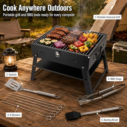Portable BBQ Charcoal Camping Grill: Tabletop Folding Barbecue Grills