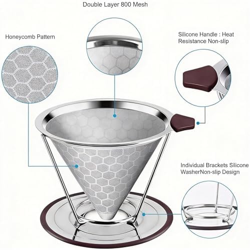 Reusable Stainless Steel Pour Over Coffee Dripper, Paperless V60 Filter