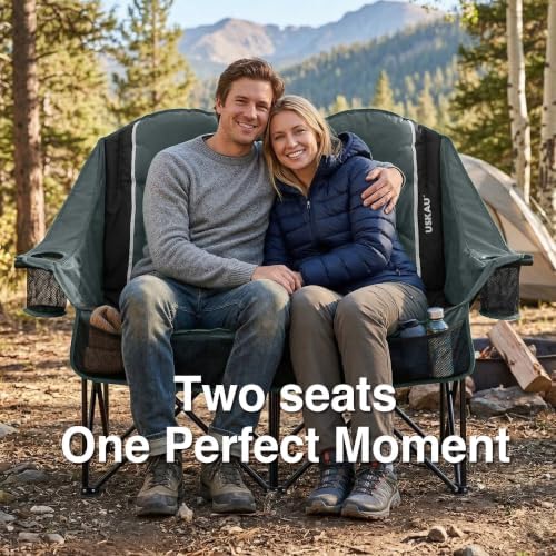 Oversized Double Camping Chair - 2 Person Folding Loveseat for Campfire Snuggle Freedom, Heavy Duty 660LBS Support with Frustration-Free Oversized Carry Bag, Perfect for Couples, Dogs & Sports