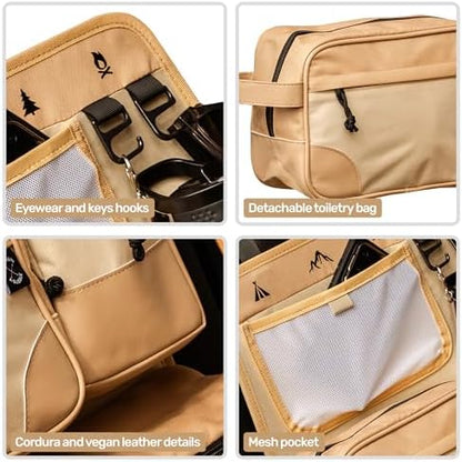 Living in a Bubble Seat back Organizer – Magnetic Toiletry and Cooler Pouch, Cordura Car Backseat Storage with Device Holder & Hooks, Multi-Compartment Utility Bag for Campervans & Family Travel