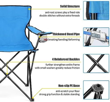 HaSteeL Folding Camping Chair & Carrying Bag, Foldable Camp Chair with Cup Holders for Adults, Portable for Lawn, Outdoors, Fishing, Hiking, Travel, Picnic, Beach, Oversized & Supports 275lbs (Blue)