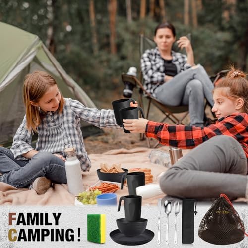 Scout Camping Mess Kit for Person Boy Scout Dishes Set Girl Scout Mess Kit with Mesh Bag Reusable Light Weight Eating Utensils Plastic Camping Cutlery Set for Travel Camp