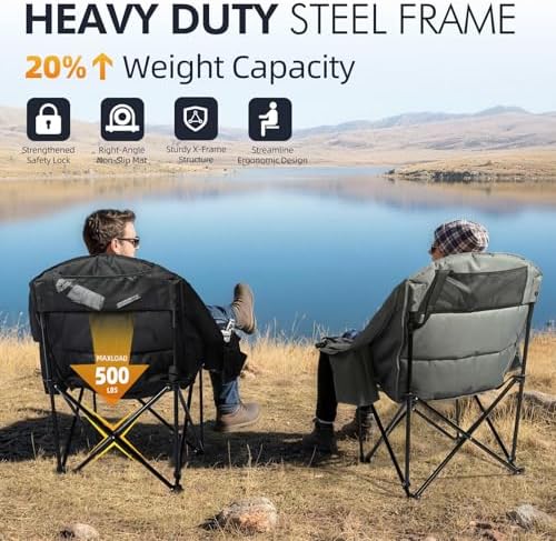 Oversized Camping Chair for Adults 2 Pack - Heavy Duty Outdoor Padded Chair
