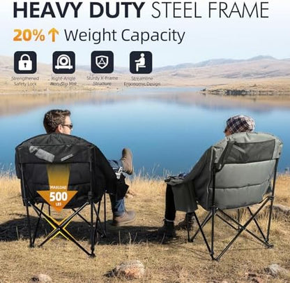 Oversized Camping Chair for Adults 2 Pack - Heavy Duty Outdoor Padded Chair