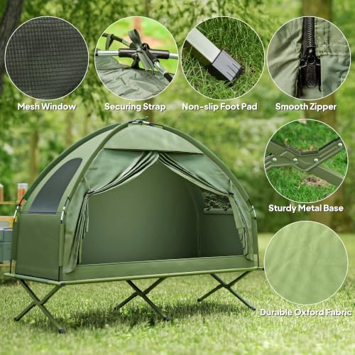 Outsunny Camping Tent Cot Single Person Folding Cot Combo Off-Ground Tent