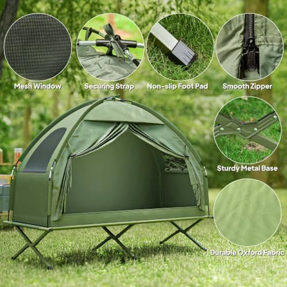 Outsunny Camping Tent Cot Single Person Folding Cot Combo Off-Ground Tent
