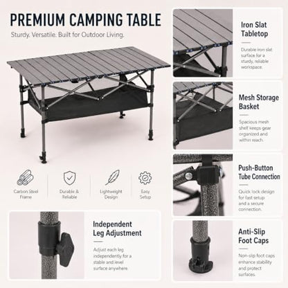 Portable Folding Camping Table, Adjustable Height, Black, 37 x 21 in