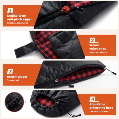 Uniqwamer Sleeping Bag for Adults Kids - 4 Seasons Cold & Warm Weather Flannel Camping Sleeping Bags, Lightweight & Waterproof 45°F Sleeping Bag for Camping Hiking Outdoor Travel