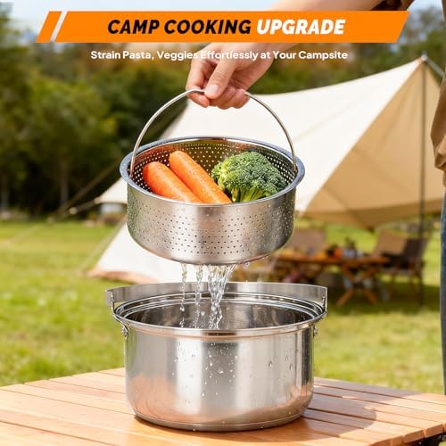 Bonnlo Camping Cookware Set, Lightweight Stainless Steel Nesting Cooking Mess Kit with Carrying Bag for 4-6 Campfire Cooking,Camp Kitchen, Outdoor