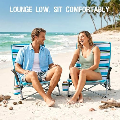 350lbs Capacity Low Beach Chair Lightweight Folding Sand Chair for Camping